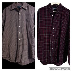Lot of 2 Ralph Lauren Polo Men’s Classic Button Up Shirts Measure Size Lg